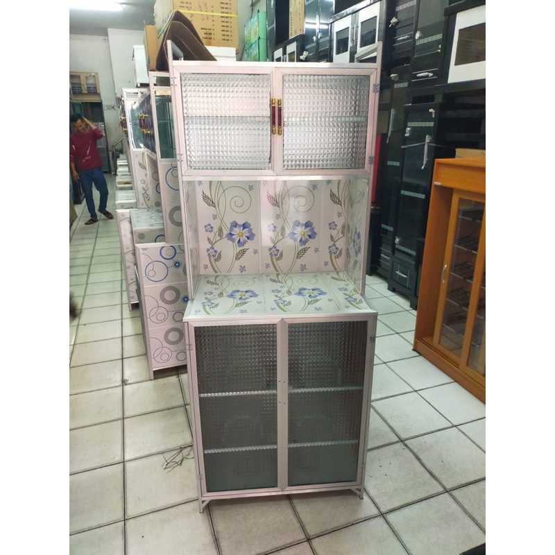 RAK PIRING 2 PINTU KERAMIK RAK PIRING KACA LEMARI PIRING MEJIKOM RAK PIRING ALUMUNIUM