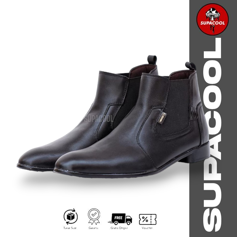 Supacool CHELSEA Hitam - Sepatu Pria Kulit Asli Casual Formal Pantofel Pria PDL PDH Putih