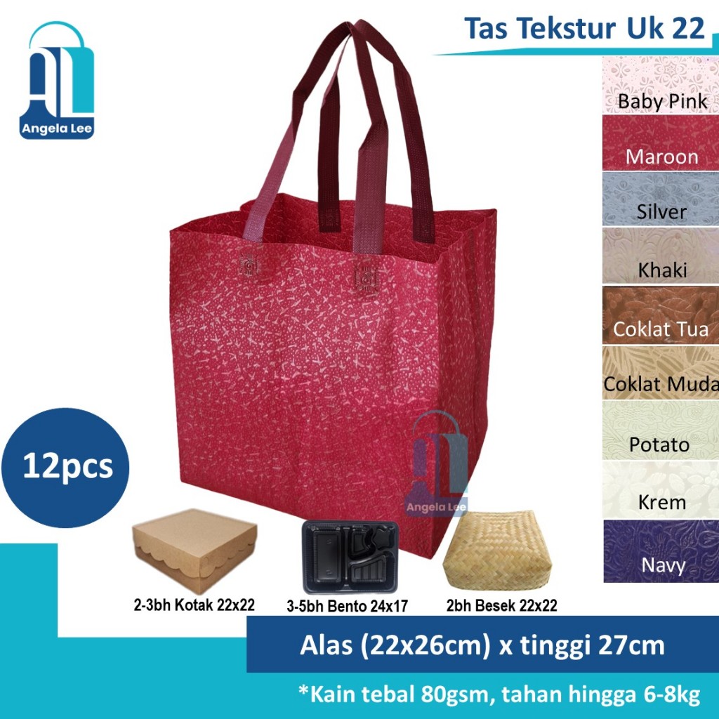 

12pcs Tas Kain Spunbond Motif Timbul Tekstur Mewah muat 3box 22x22 Hajatan Syukuran Souvenir