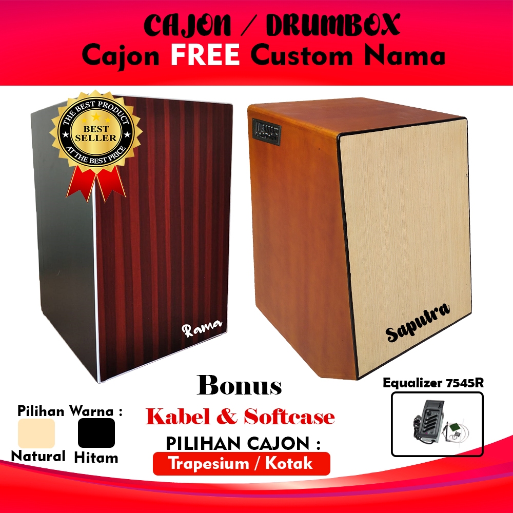 Cajon Playwood Akustik Elektrik model trapesium dan Kotak