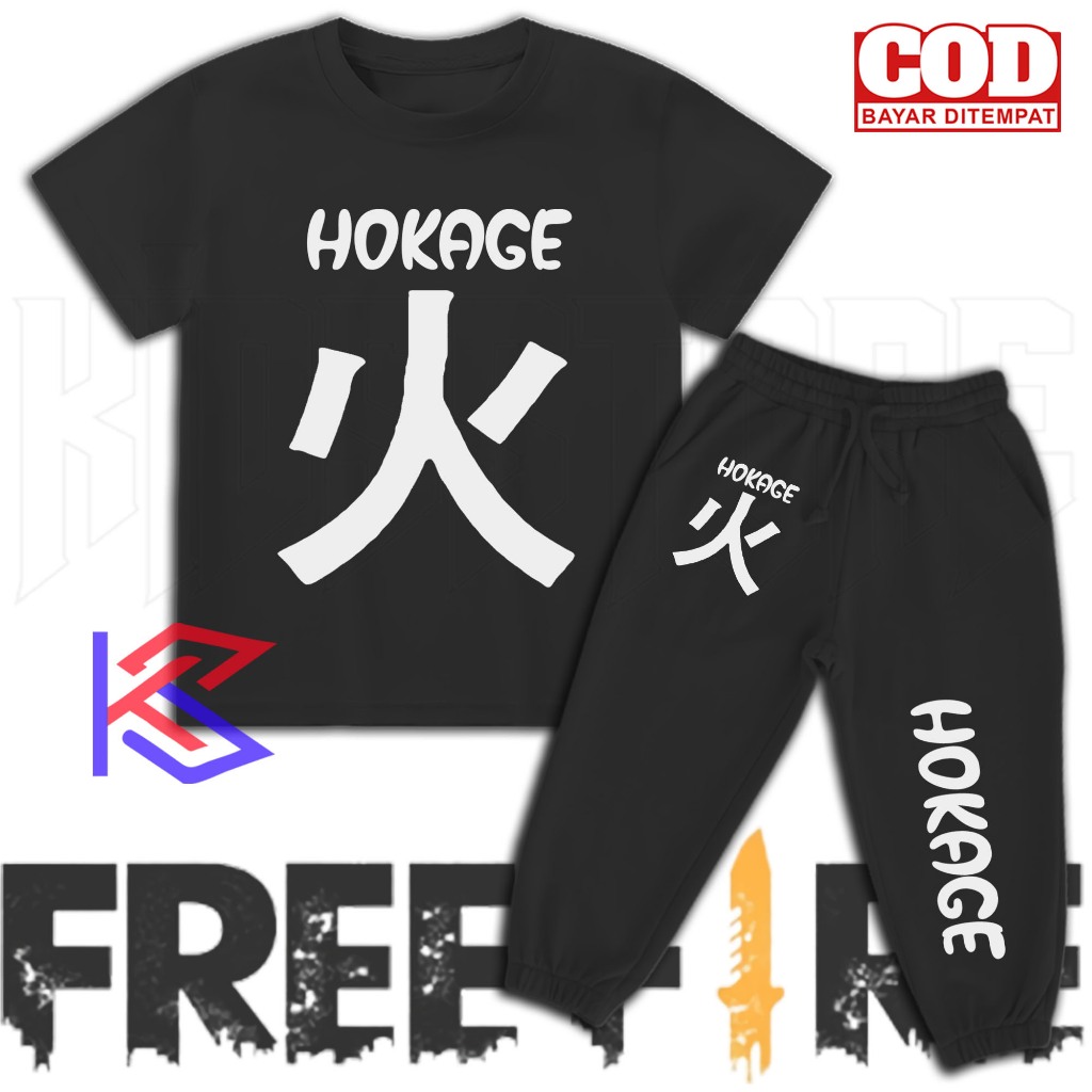 ( BISA COD ) FREE NAMA SETELAN BAJU ANAK & JOGER ANAK TEAM HOKAGE FREEFIRE / ONE SET KAOS ANAK & JOG