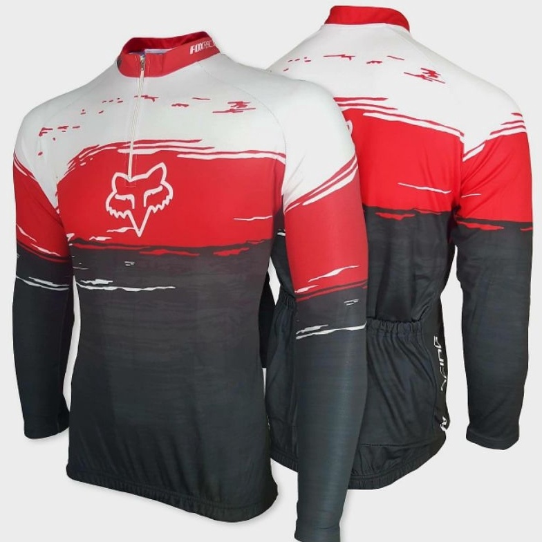 KODE A76F baju sepeda lengan panjang cewek cowok pria wanita unisex balap roadbike jersey putih mera