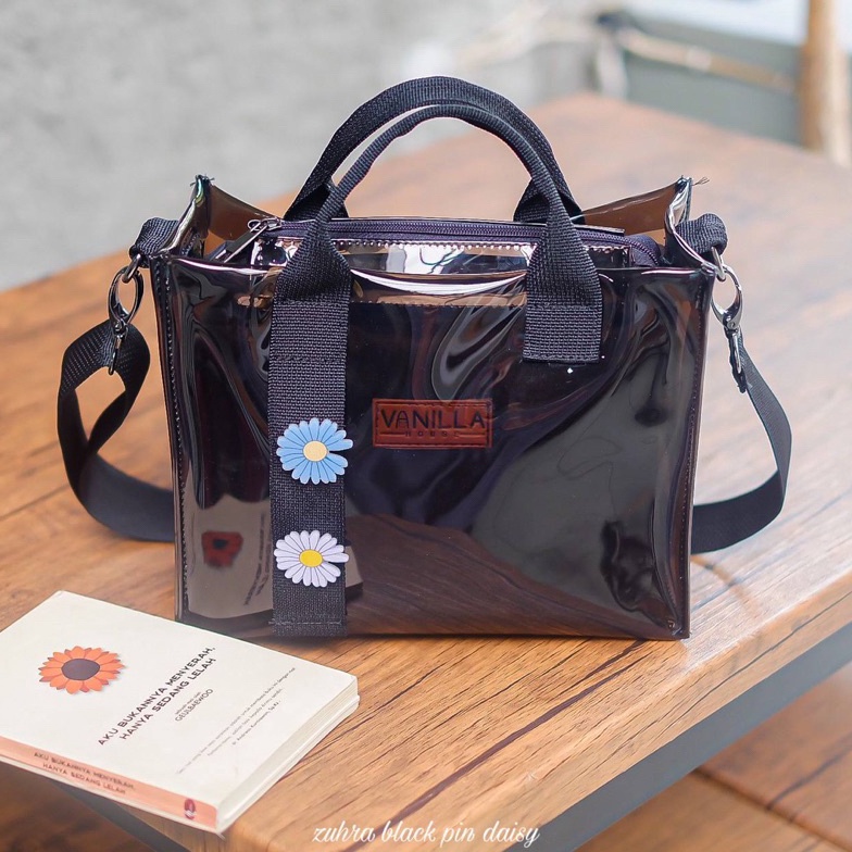 ART O95Z TAS MIKA PVC CLEAR BAG VANILLA HOUSE ZUHRA BLACK BAG GENDONG LUCU CANTIK SIMPEL VINTAGE KUL
