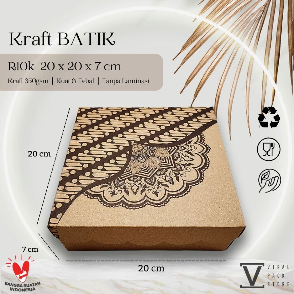 Kotak Nasi 20x20 R10k Kraft BATIK Box Nasi Kraf Murah Katering Kotak 20x20 Coklat Kotak Kekinian Per