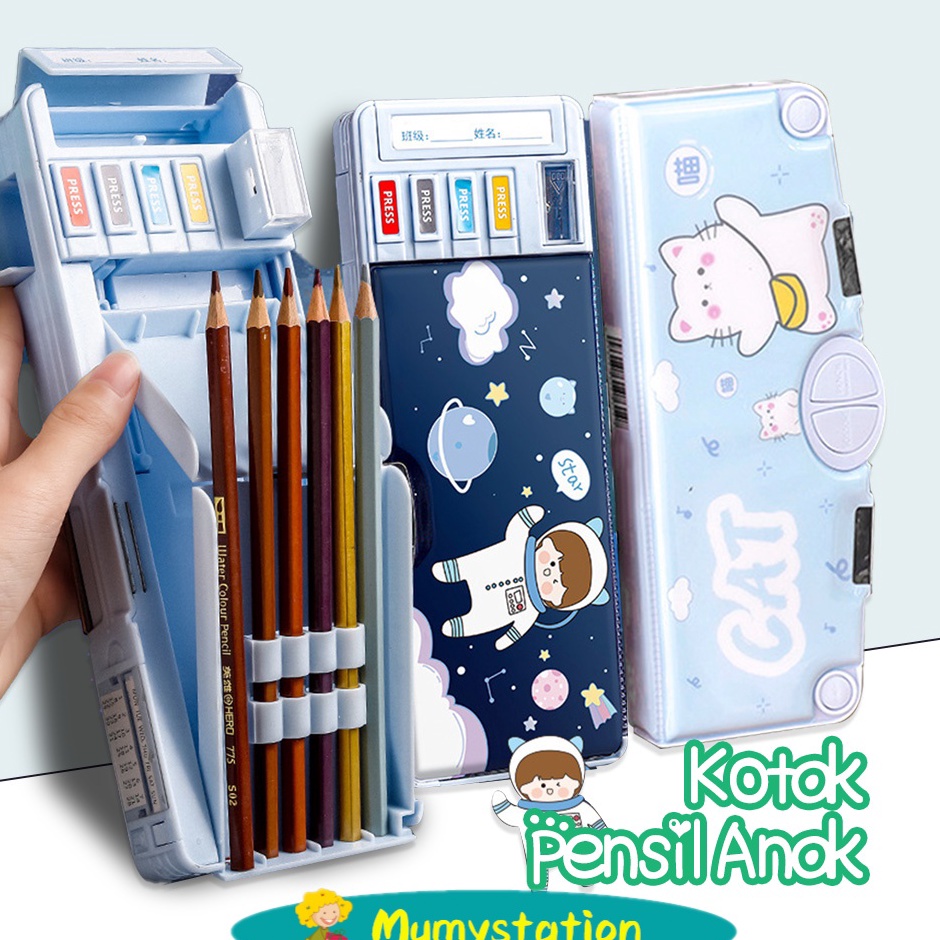 

Big Surprise MumyStation Kotak Pensil Anak Tempat Pensil Multifungsi Motif Storage Box Lapisan Ganda Tunggal Dengan Rautan Kapasitas Pencil Case