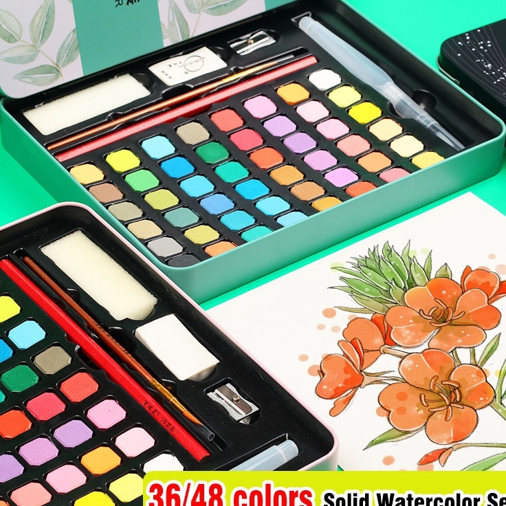 

Fast Delivery 3648 warna Solid Watercolor Paint Set Cat Air Padat Warna Terang Dengan Kuas Air Otomatis