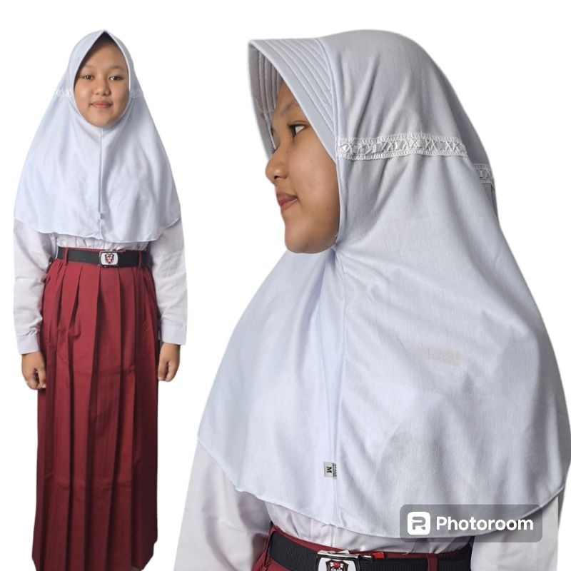 Kerundung Putih Coklat SD Jilbab Anak Perempuan Bergo Instan