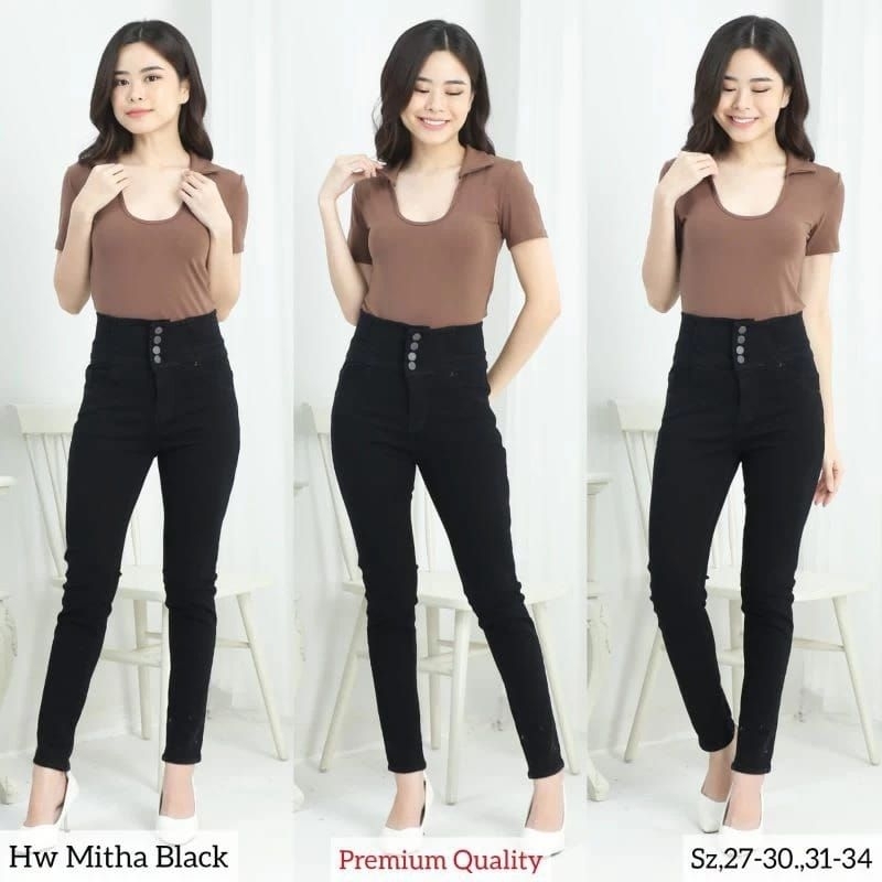 CELANA PANJANG HIGHWAIST MITHA CELANA WANITA HW HITAM JUMBO
