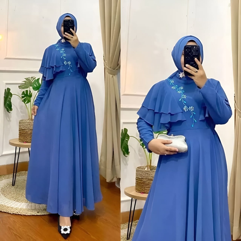 Gamis / Maxi Kajian Ied Fitri Lebaran Warna Birel Biru Elektrik Jumbo Cantik XL XXL XXXL 5L 3XL 4Xl 