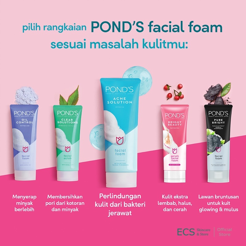 Ponds Facial Wash Foam All Varian 100 Gr / 50 Gr - BRIGHT Beauty MIRACLE Kemasan Besar Kecil - Colla