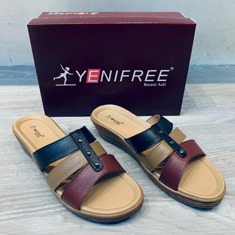 Yenifree - Sandal Wanita Wedges Kulit Asli | BION 007 - Komb