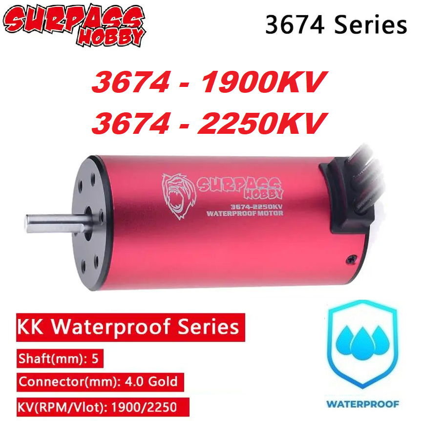 Surpass hobby KK Motor 3674 2250KV Brushless 5.0mm Waterproof 4s 6s 1/10 1/8 RC Truck Buggy Monster 