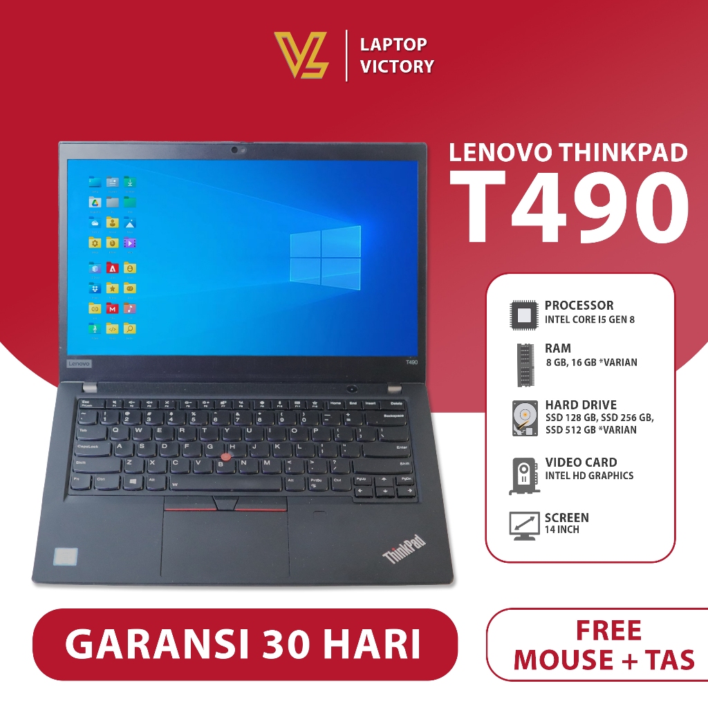 Laptop Lenovo Thinkpad T490 Core I5 Gen 8 SECOND BERGARANSI