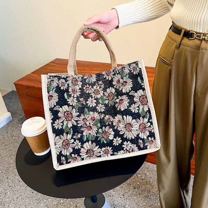 KODE S23A TOTE BAG KANVAS MOTIF IMPORT  TAS HANDLE BAG WANITA  TAS KANVAS TOTE PREMIUM  TFW 98