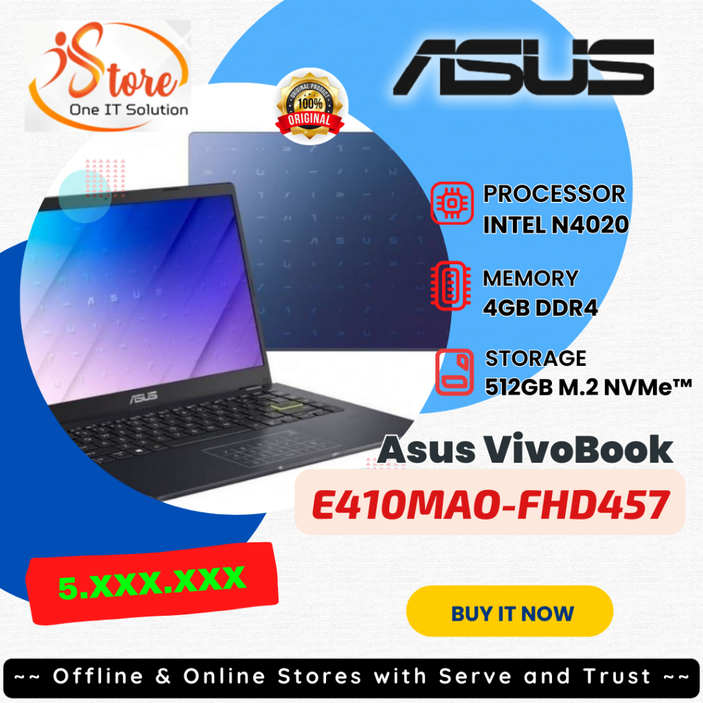 Asus E410MAO-FHD457_Celeron N4020/4GB/512GB SSD/14″/Win 11 Home+OHS 2021/PEACOCK BLUE