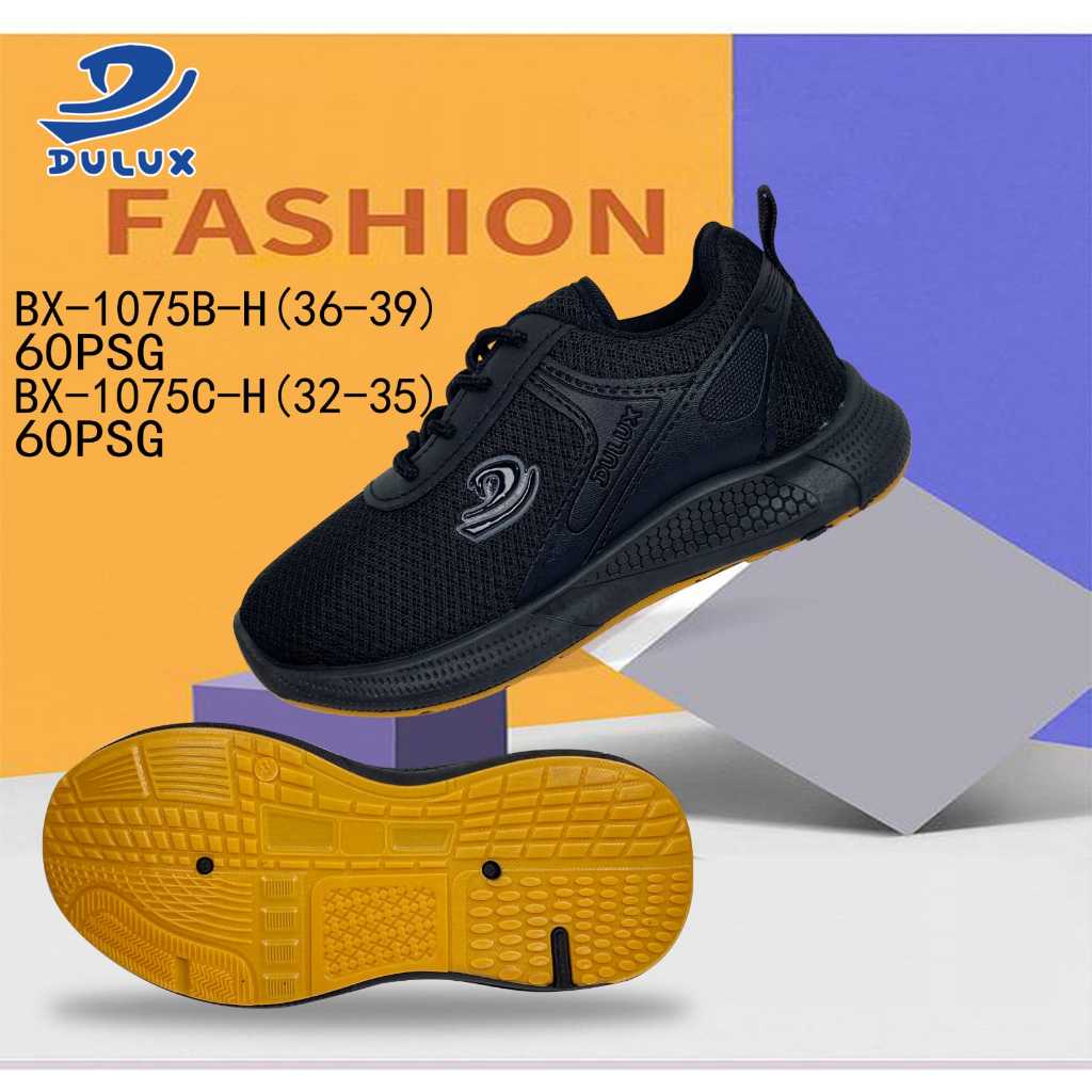 DULUX - SEPATU SEKOLAH POLOS HITAM TALI UNISEX BX-1075BH UKURAN 36-39