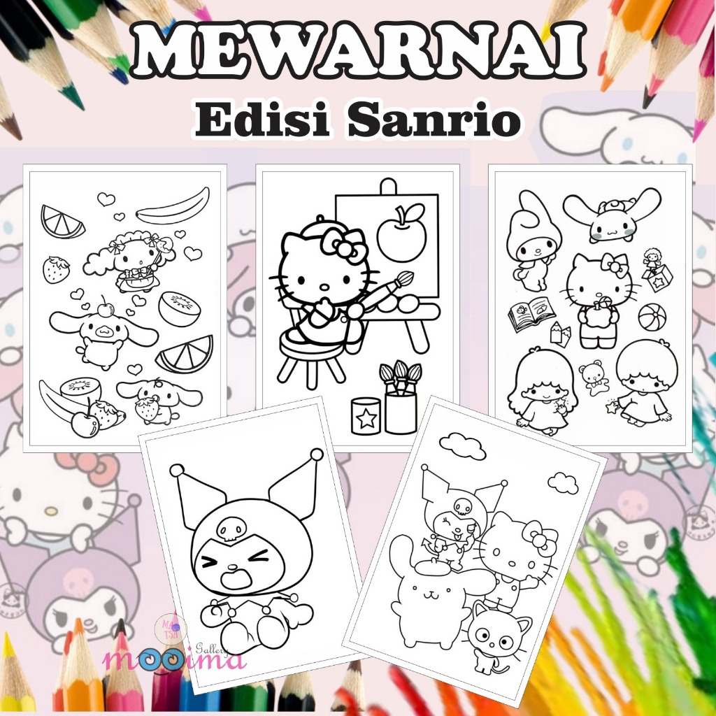 

Kertas gambar mewarnai karakter sanrio kuromi my melody dan cinnamoroll