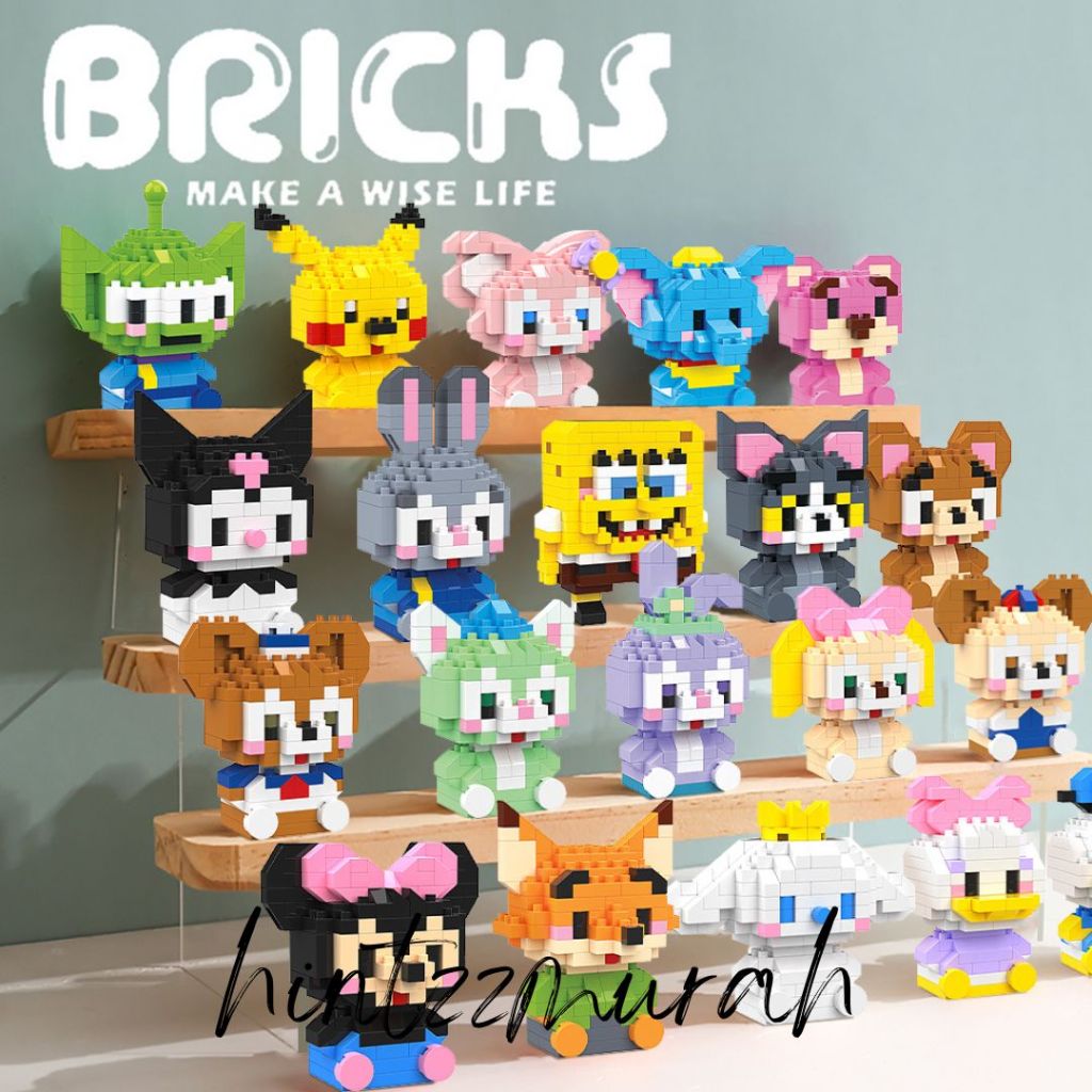 Mainan Anak Mini Bricks Karakter Disney Micky Minnie Fox Nano Block 3D Puzzle Block Lego Susun Eduka