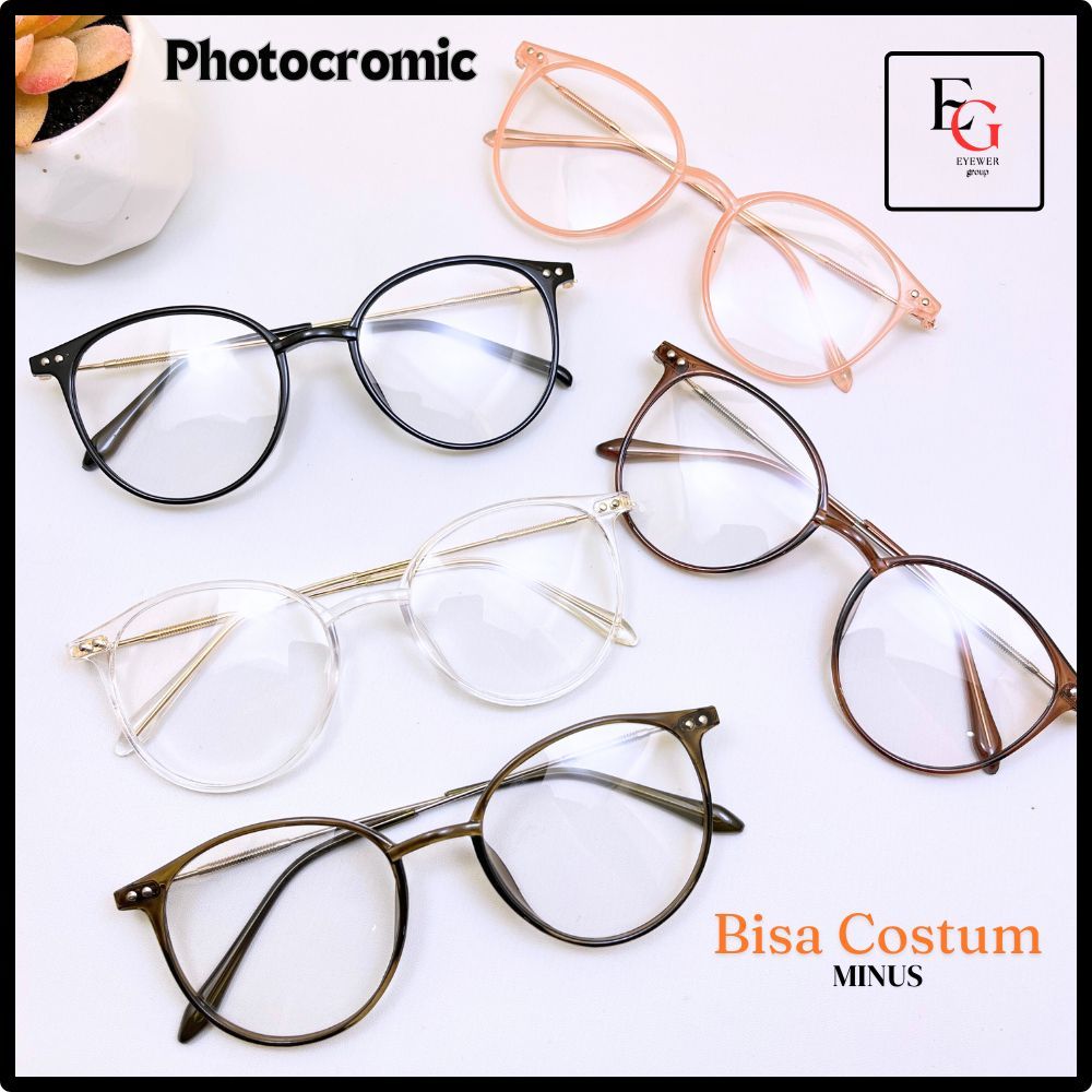 Kacamata Lensa Minus Photocromic Normal Dan Bluecromic Wanita Bentuk Oval Free Box Dan Lap