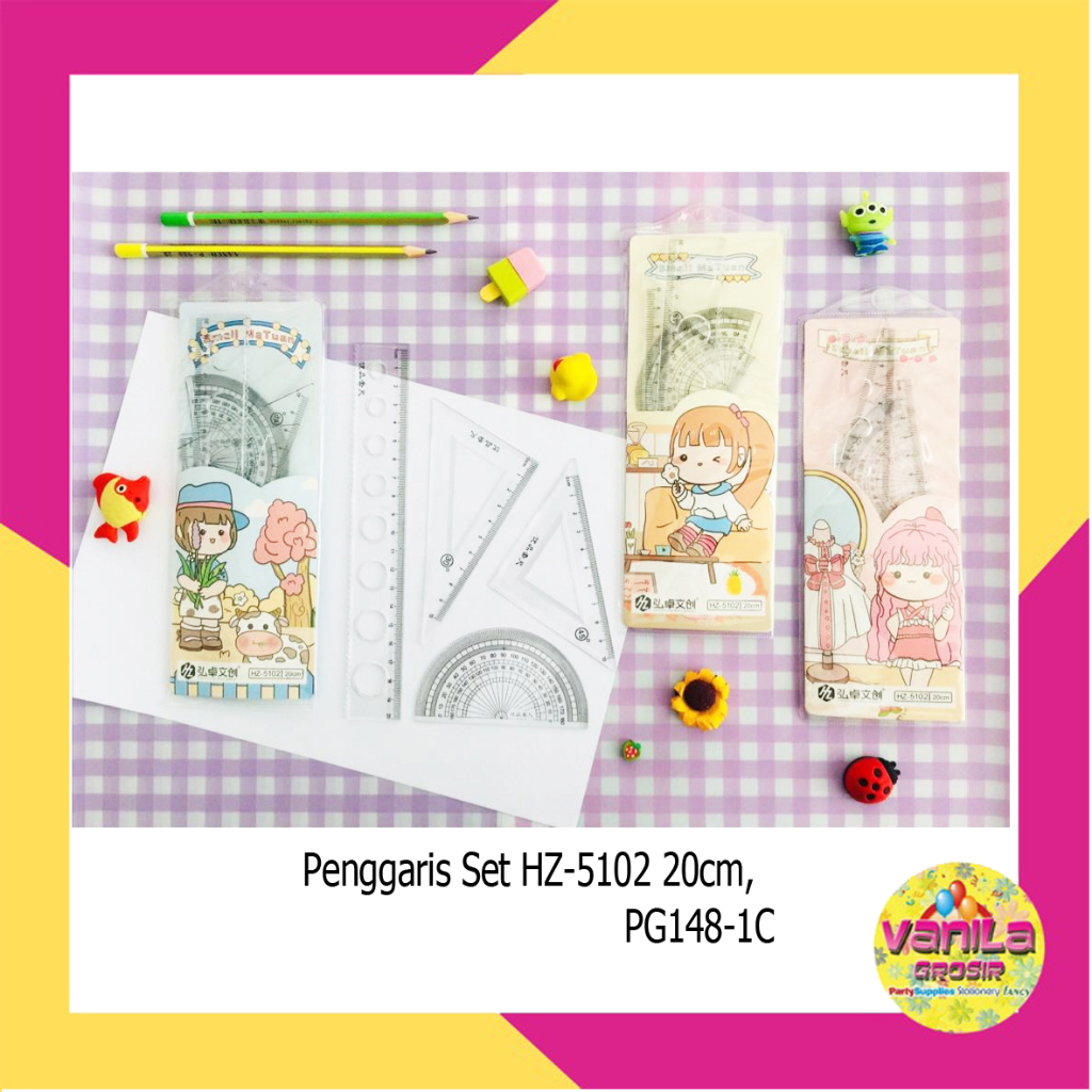 

(1Box Isi 40Set) Penggaris Set Motif Girl, penggaris 4 in 1, penggaris fancy 20 cm, penggaris lucu