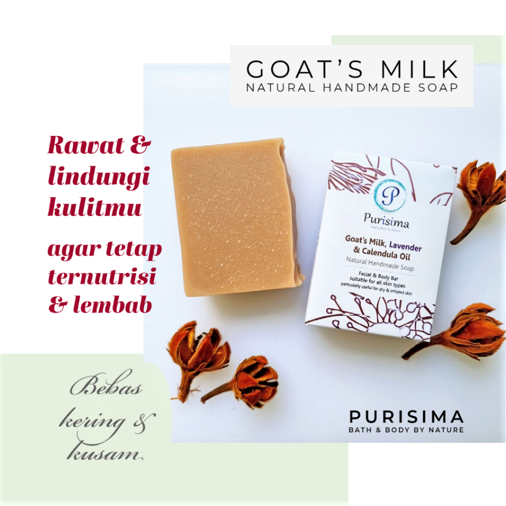 Sabun Mandi Batang Purisima Susu Kambing, Minyak Zaitun, Lavender & Calendula (Goat Milk, Olive Oil,