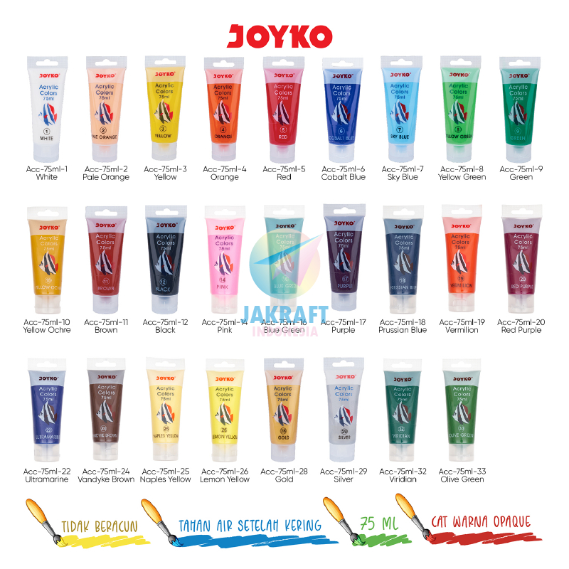 

(1 Pcs) Cat Lukis Akrilik Per Warna JOYKO ACC-75ML Acrylic Color Paint Paste isi 75 ml Koleksi Lengkap