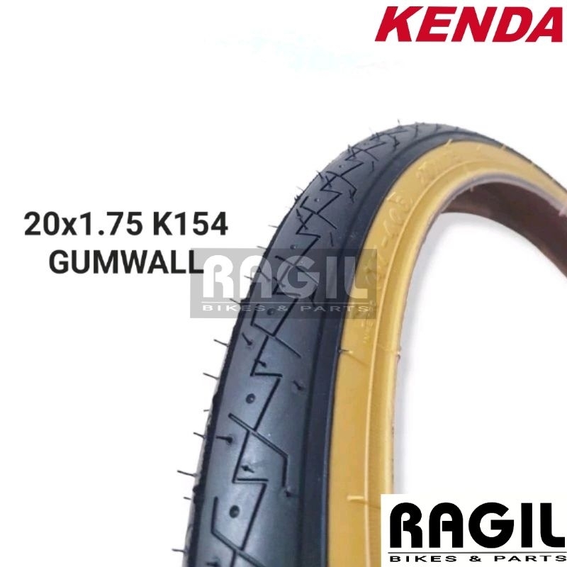 BAN LUAR SEPEDA 20 x 1.75 KENDA K154 GUMWALL TANWALL SKINWALL HITAM KUNING HALUS SELI LIPAT BMX MINI