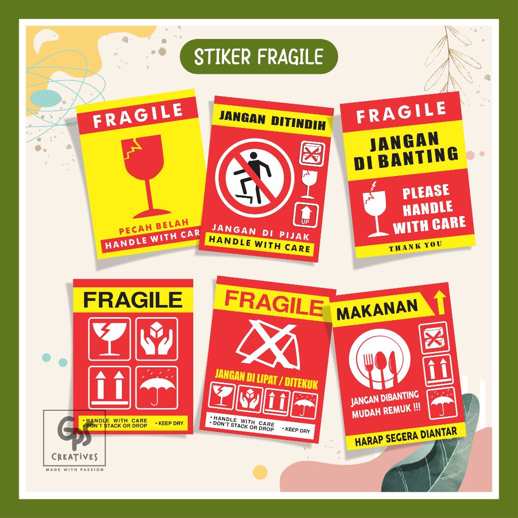 

Paket 10pcs Stiker Fragile Sticker Packing Pengiriman Barang Pecah Belah