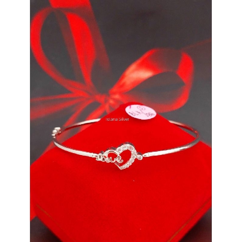 Gelang Tangan Bangle Perak Asli 925 Lapis Emas Putih Gelang Bangle Love Dewasa Remaja Gelang Tangan 