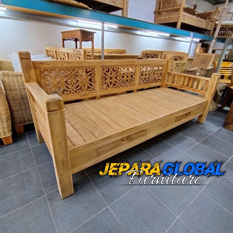 Bangku bale bale ukir cumi jati - kursi bale jati - kursi jati solid - bangku minimalis jati - bangk