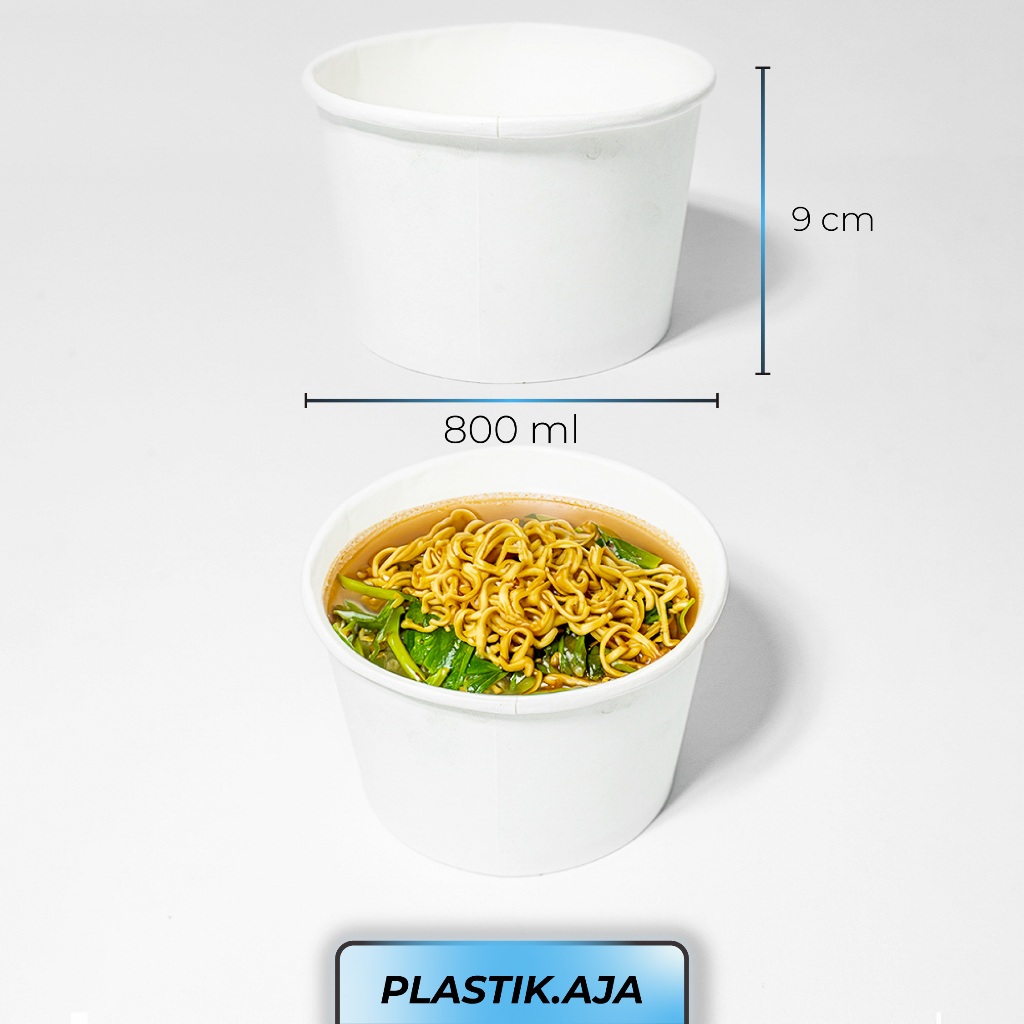 PAPER BOWL 800 ML + TUTUP POLOS MANGKOK CUP TAHAN PANAS RICE BOWL