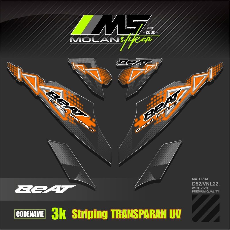 Decal Sticker Striping Variasi Transparan Uv Beat Karbu Motif Ori 2010/2011 Beat Carburator Transpar