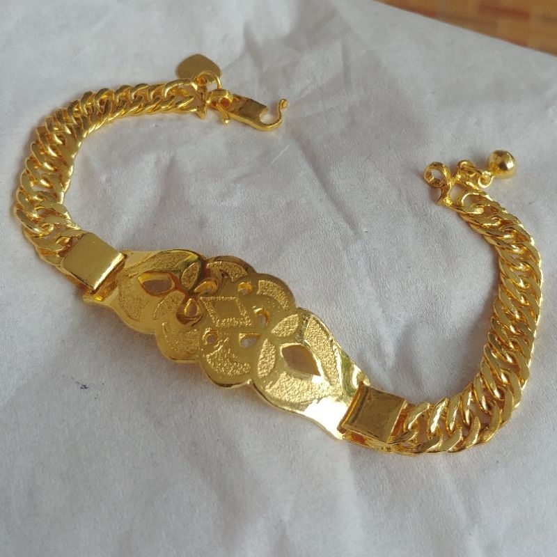 Gelang Plat Oval Unik Rantai Lapis Emas 24k