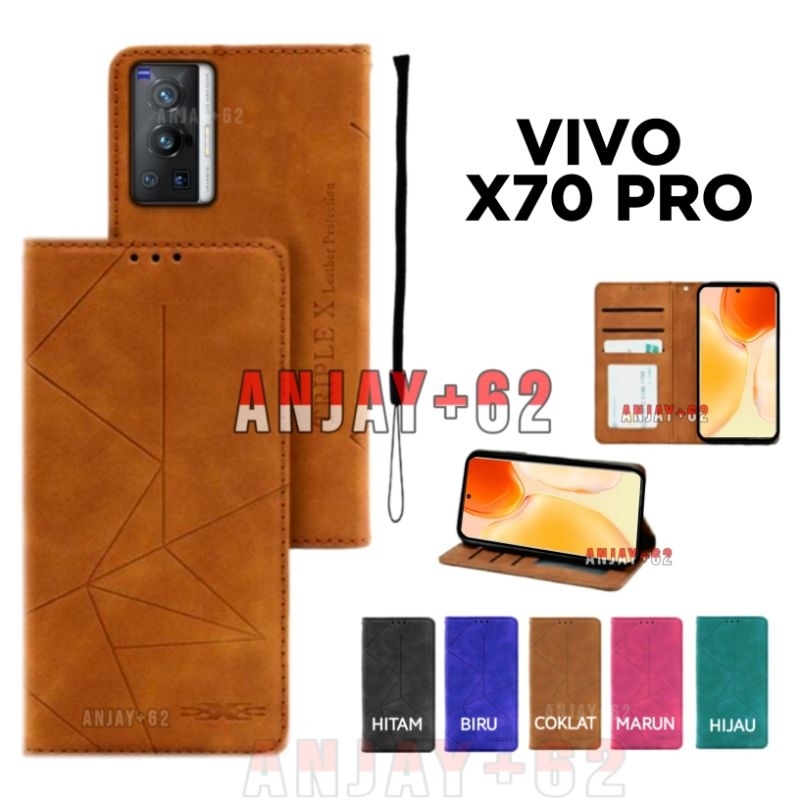 Flip Case Magnet untuk VIVO X70 PRO Casing Dompet Kulit PU
