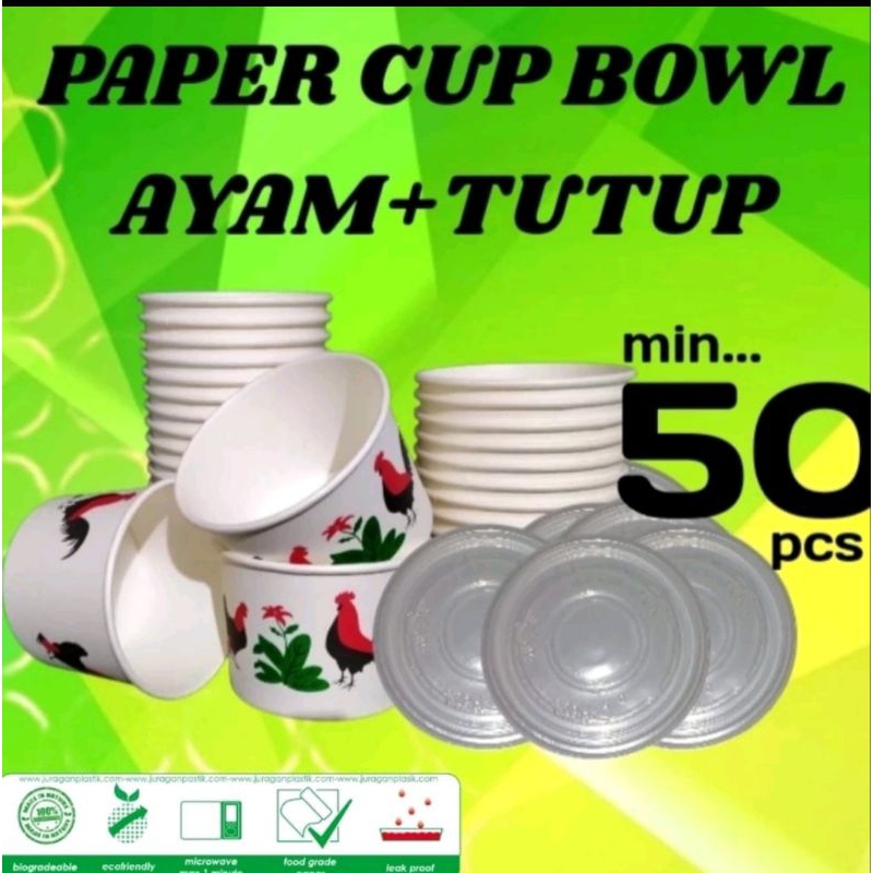 Mangkuk Mangkok Paper Papper Box Wadah Cup Rice Bowl isi 25 pcs Kertas Ayam Jago plus tutup Mie Ayam