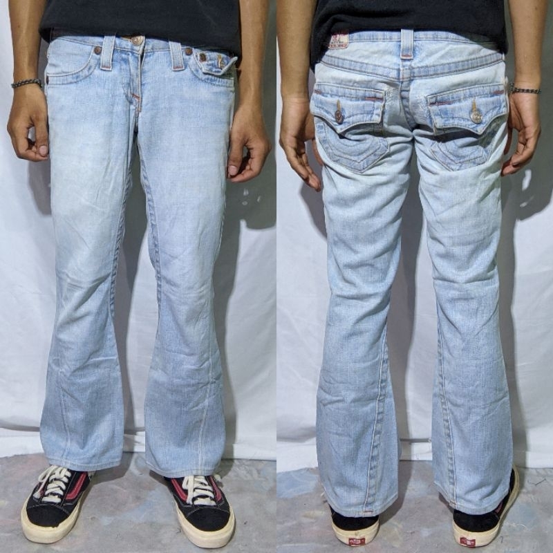 Celana Panjang Longpants Jeans True Religion Section#503 Made In USA Light Blue Fading Bootcut Origi