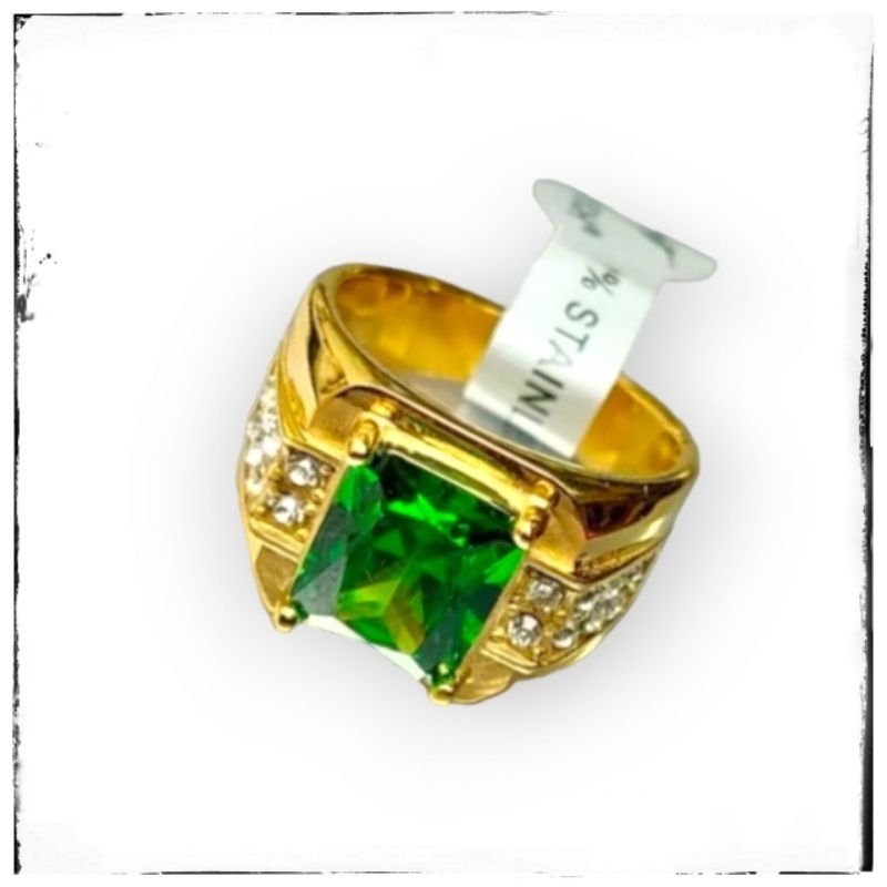 Cincin Titanium Pria Permata Hijau Mewah