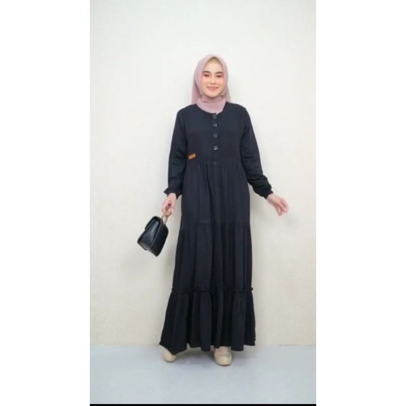 gamis rayon premium hitam, gamis basic hitam, gamis twill hitam