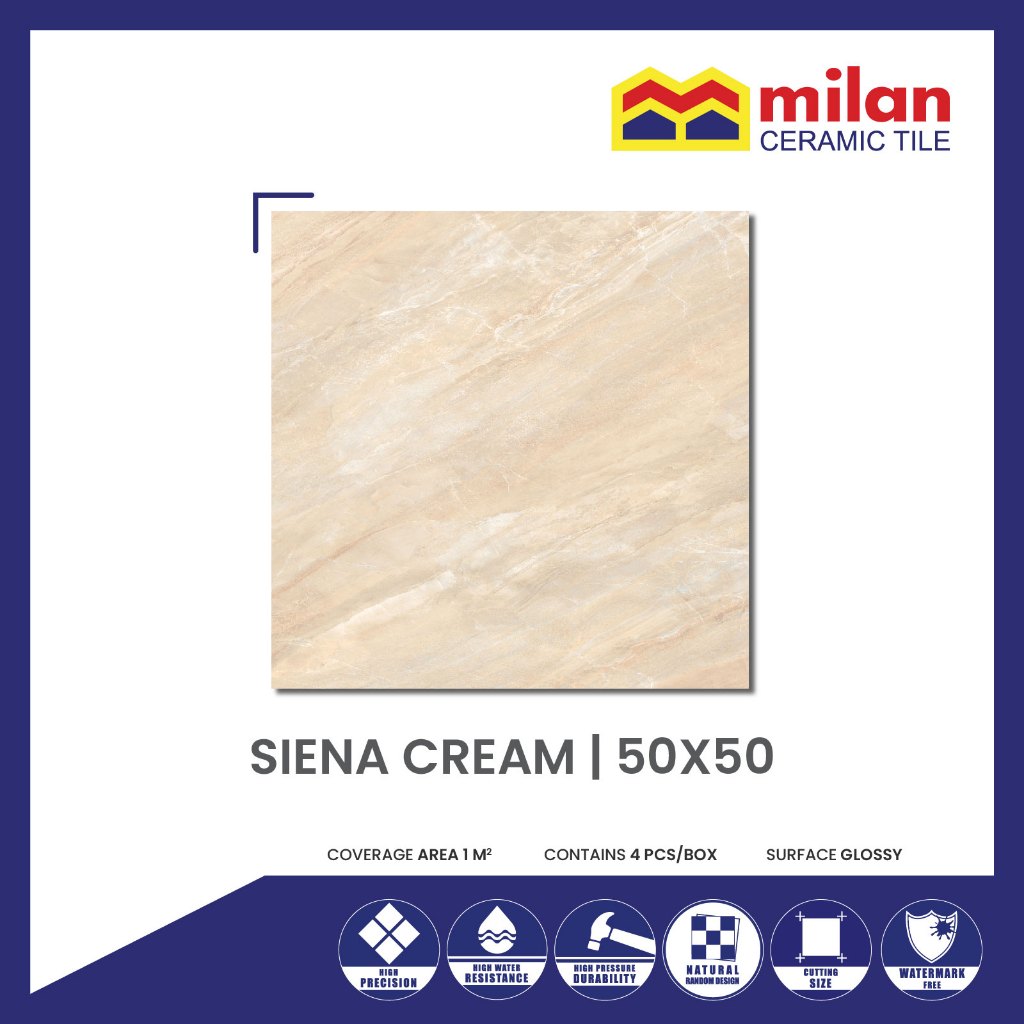 MilanTiles - MILAN Siena Cream 50x50 cm Keramik Lantai Glossy