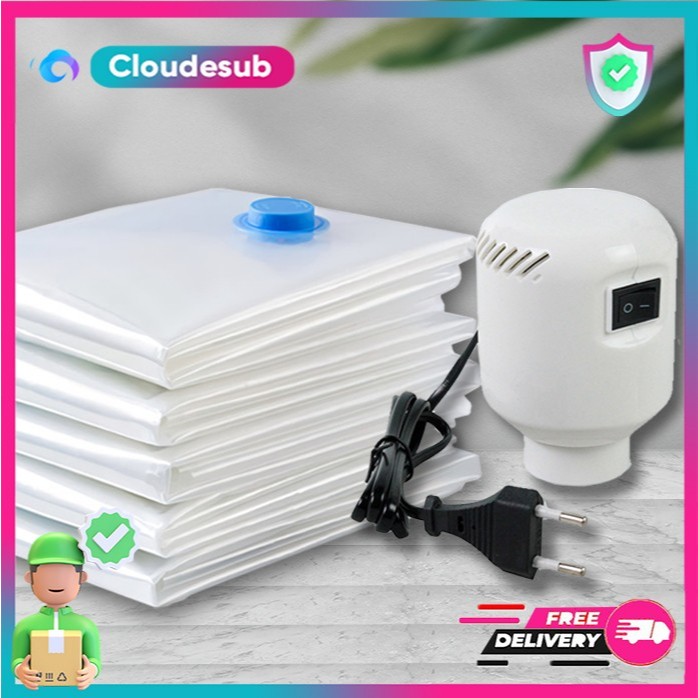 SET KANTONG PLASTIK VACUM VAKUM VACUUM BAG BAJU PAKAIAN TRAVEL SET PUMP POMPA ELEKTRIK