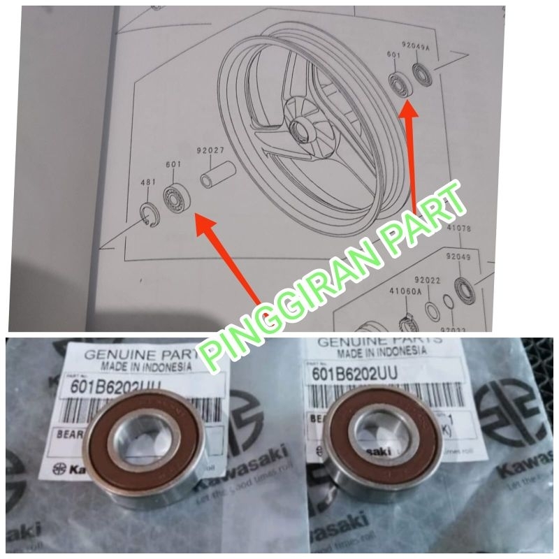 Bearing laher roda depan ninja r ss sepasang original