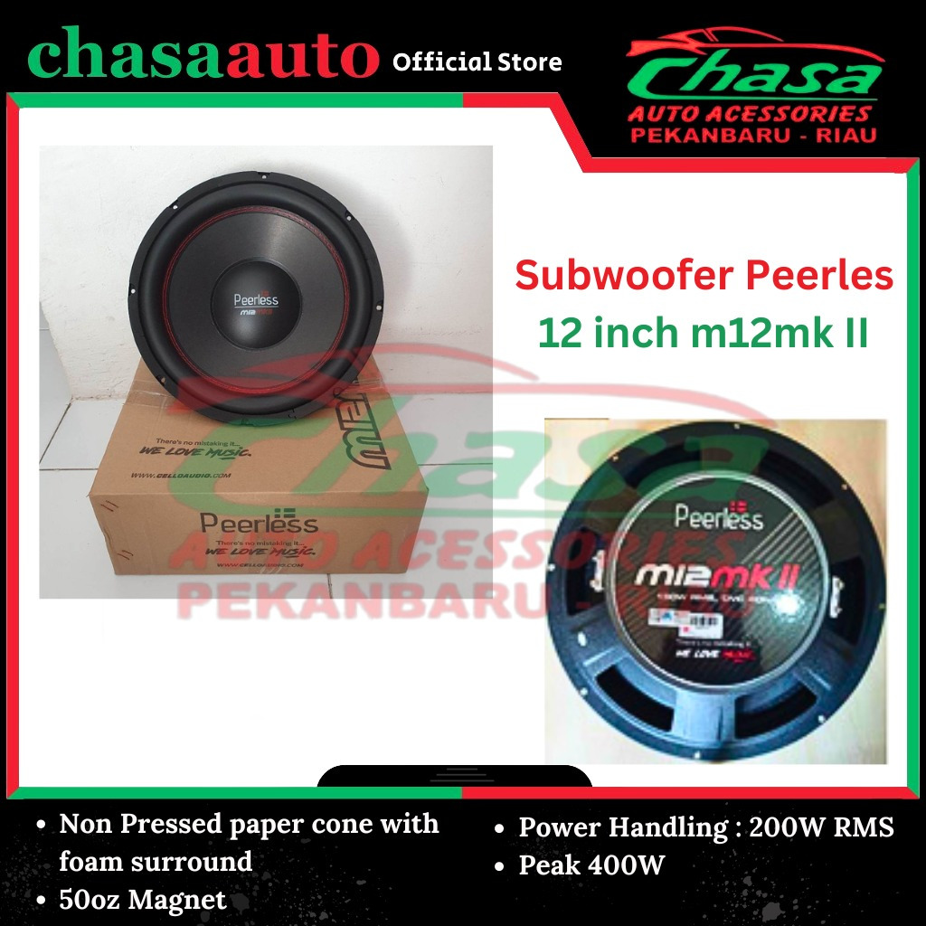 (CHASA) Speaker Audio Mobil Subwoofer 12 inch Peerless  m12mk 2 Double Coil