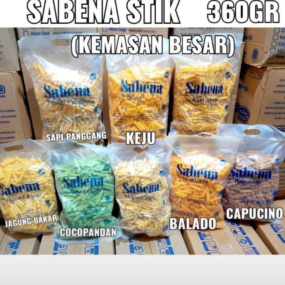 

Harga Kompetitif SABENA VAR RANDOM SABENA STICK 36gram PITATO SNACK KENTANG 25gram MACRONI 35gram