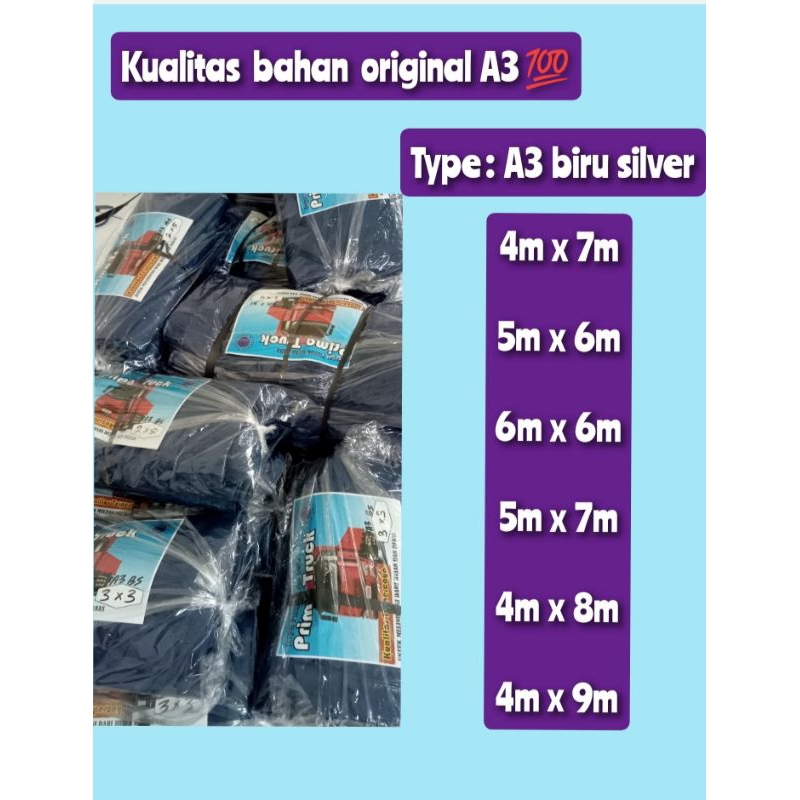 Terpal plastik A3 ukuran 4x7 / 5x6 / 6x6 / 5x7 / 4x8 / 4x9 / kualitas asli A3