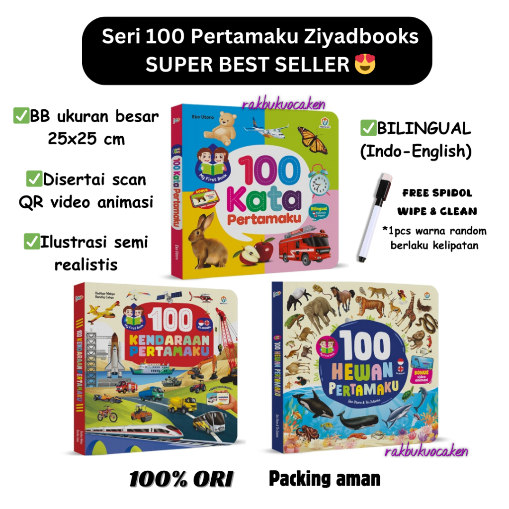 Ready BOARDBOOK Big Boardbook 1 2 3 Tahun 100 Kata Pertamaku/100 Hewan Pertamaku/100 Kendaraan Perta