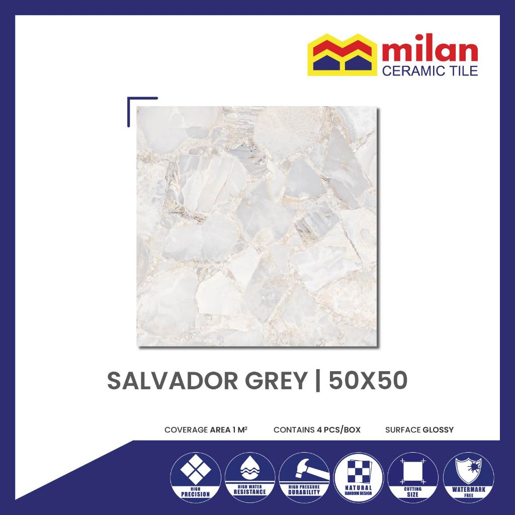 MilanTiles - MILAN Salvador Grey 50x50 cm Keramik Lantai Glossy