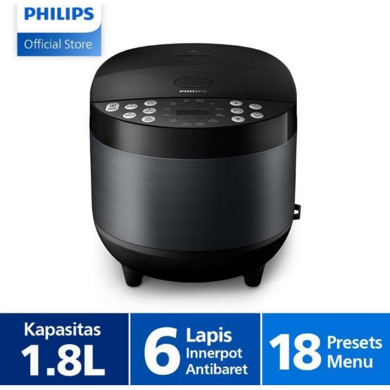 Philips Digital Rice Cooker HD4515/92 - Black 1,8 L 18 Menu Hitam HD 4515 Ricecooker Magicom HD4515