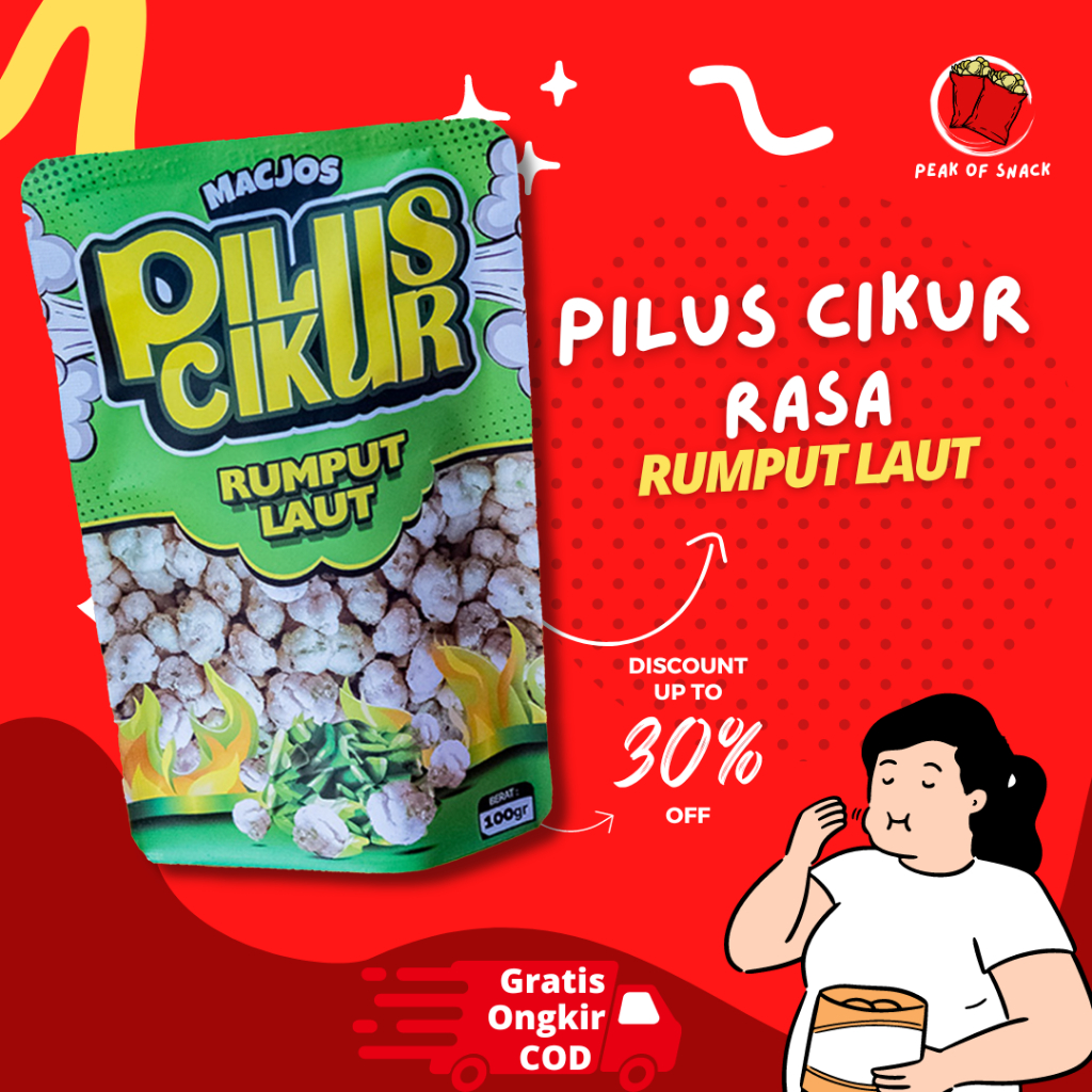 

PEAK OF SNACK - Pilus Cikur Rasa Rumput Laut dan Original Kemasan 100 gr