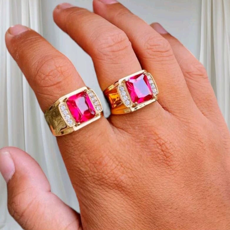 Cincin Batu Merah Ring Titanium Pria Keren
