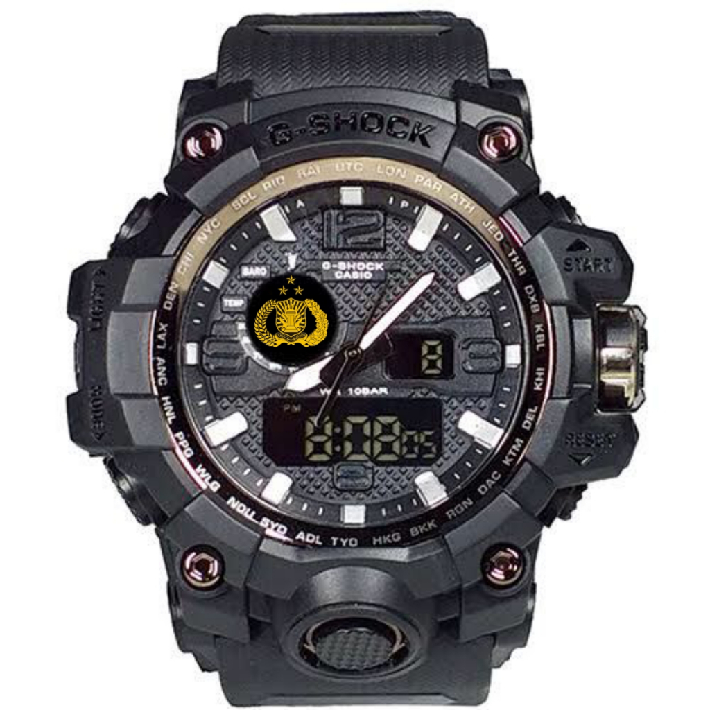 Jam Tangan Pria POLISI POLRI DIGITAL ANALOG DUAL TIME ANTI AIR Hitam Merah Keren Terbaru Premium
